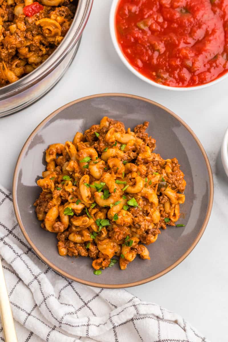 top-down view of the One Pan Taco Pasta.