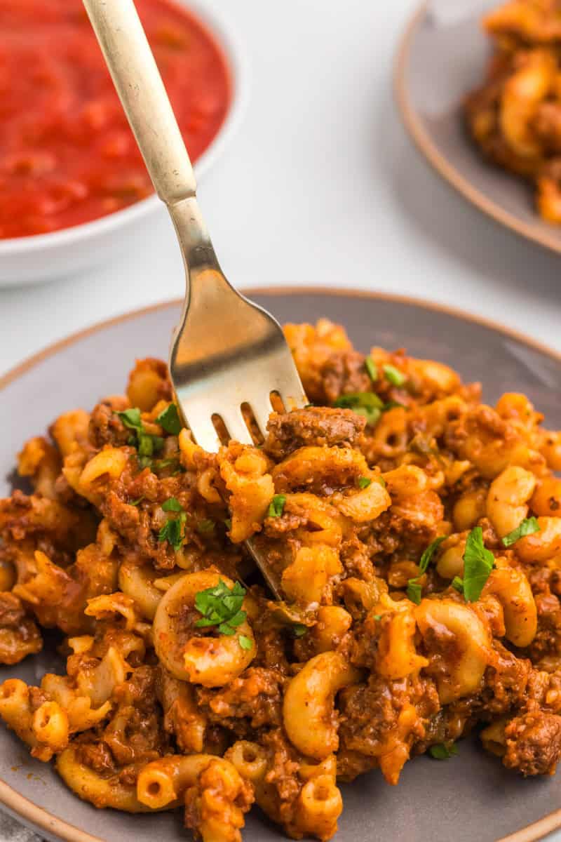 closeup of the One Pan Taco Pasta.
