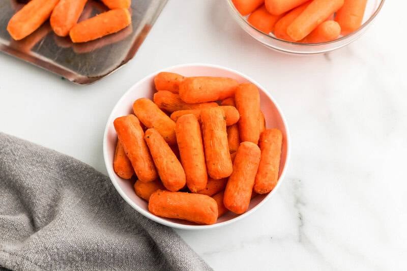 Roasted Ranch Carrots in a white serving bowl.