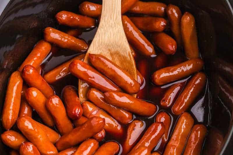 closeup of the Slow Cooker Little Smokies.