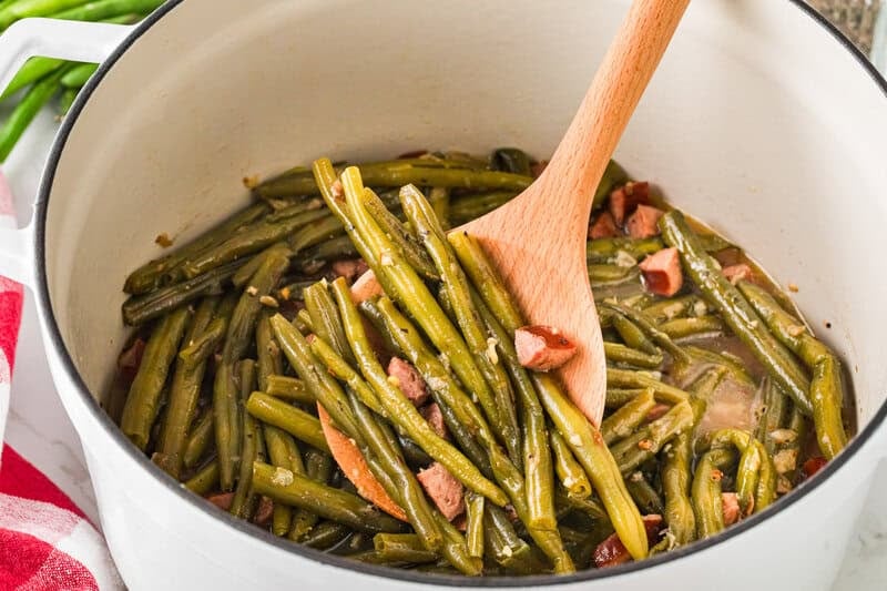 Green Beans cooking in a large stock pot.