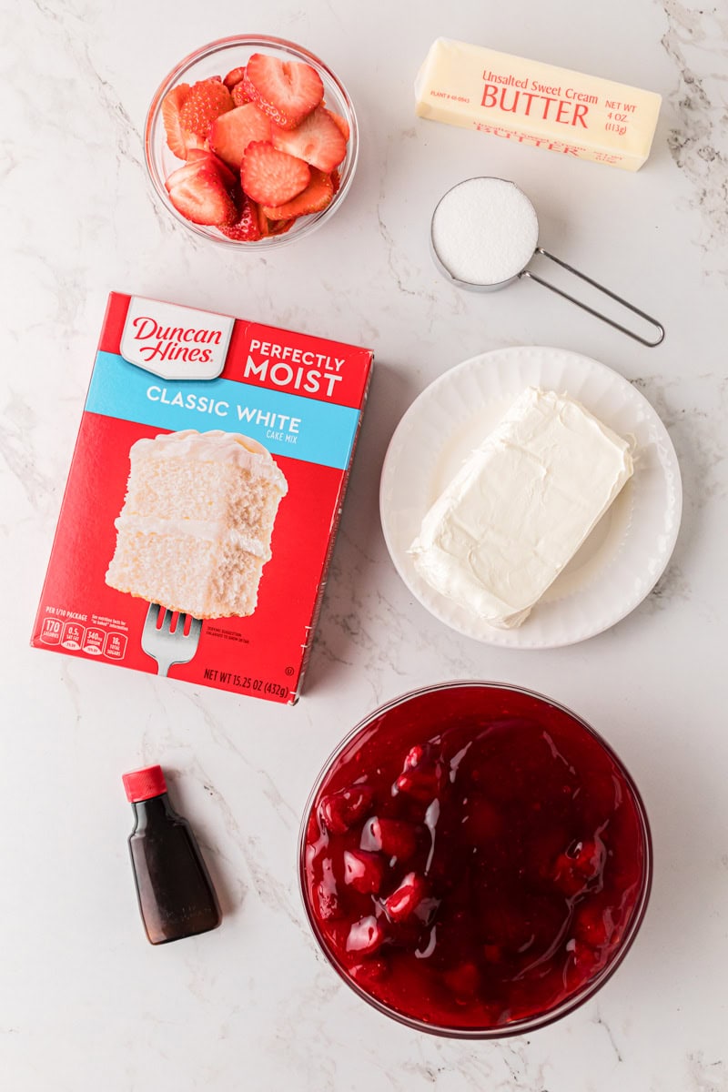 ingredients for the Strawberry Cheesecake Dump Cake.