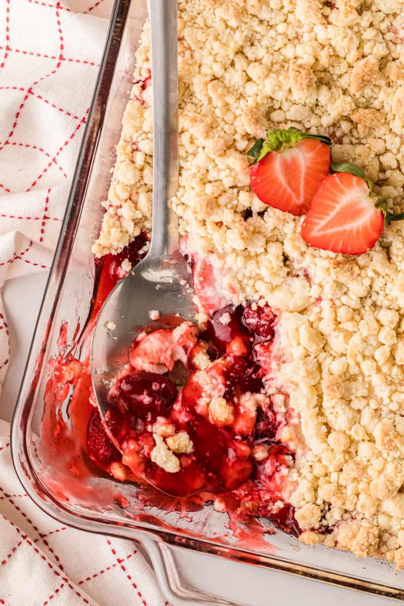 top-down view of serving the Dump cake.