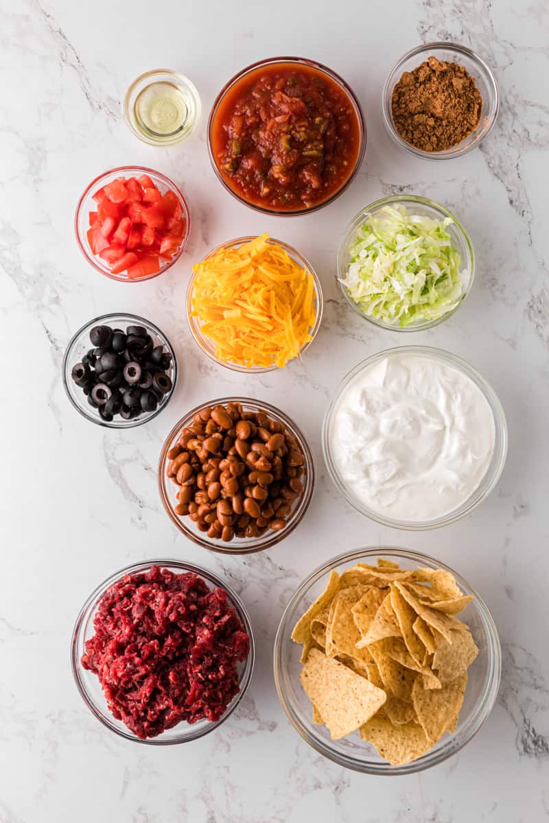 ingredients for the taco casserole.