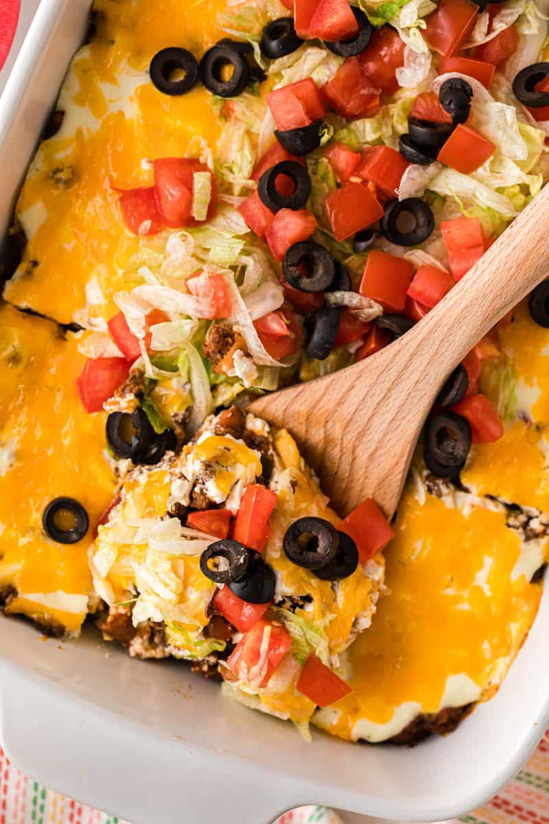 closeup of the taco casserole being served.