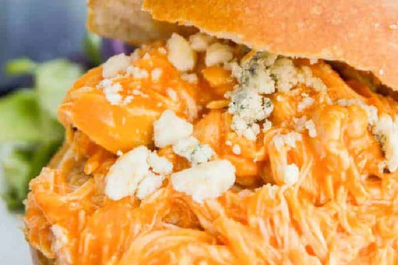 closeup of a Buffalo chicken Slider.