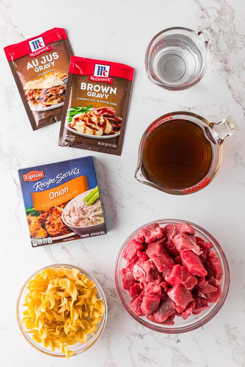 ingredients for the Slow Cooker Beef and Noodles.