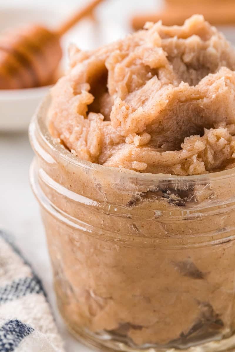 closeup of the Cinnamon Honey Butter in a jar.