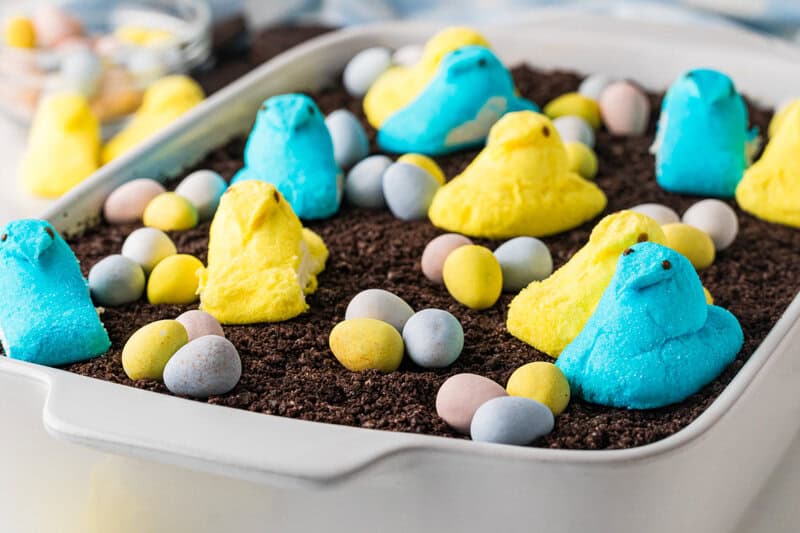 closeup of the Easter Dirt Cake.
