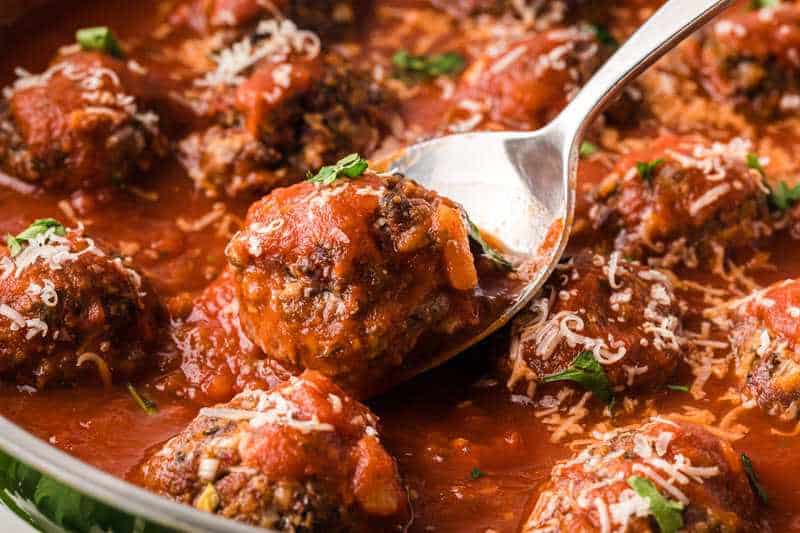Baked Meatballs served out of the pan.