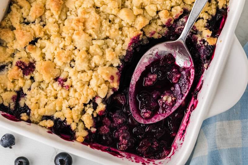 serving the Blueberry Cobbler out of the baking dish.