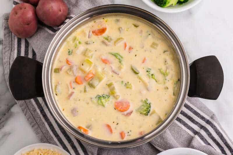 Broccoli Potato Cheese Soup in the pot.