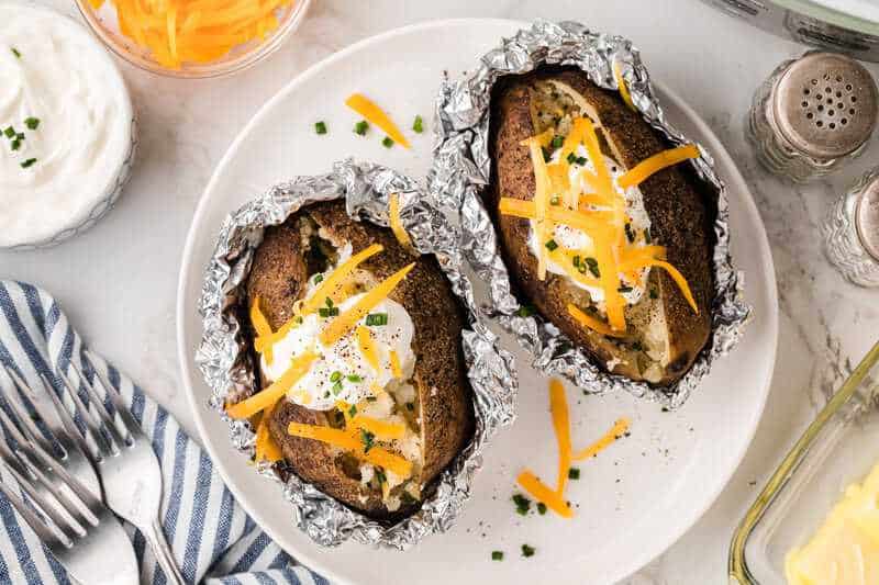 top-down view of the Slow Cooker Baked Potatoes.