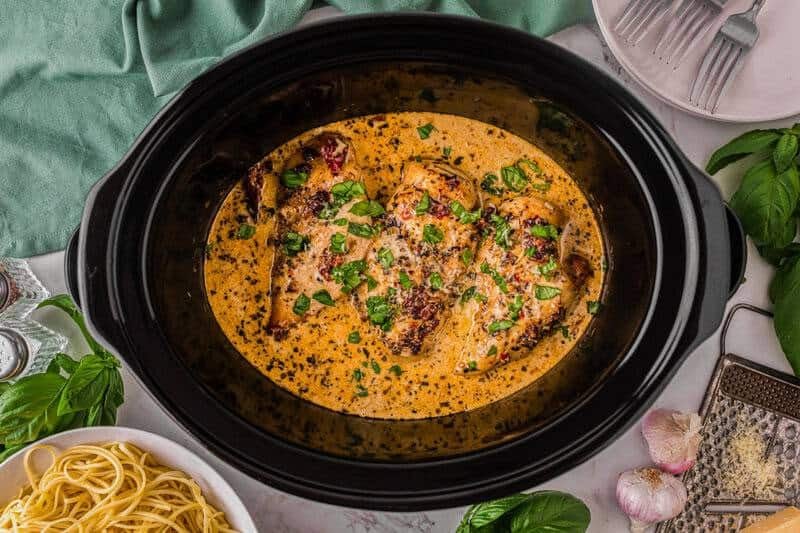 top-down view of the Slow Cooker Marry Me Chicken.