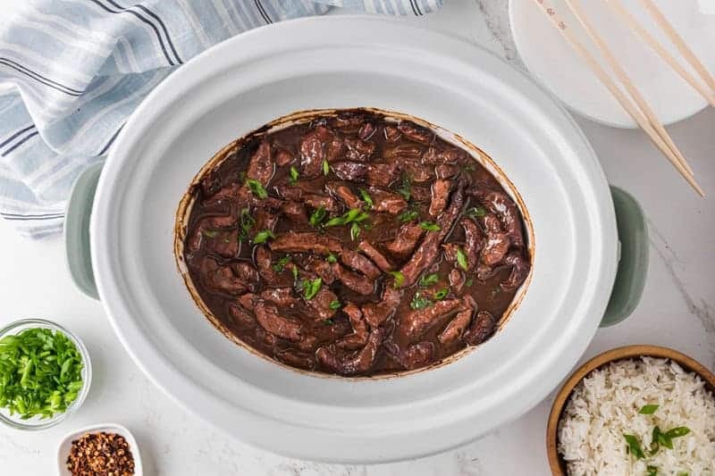 top-down view of the Slow Cooker Mongolian Beef.