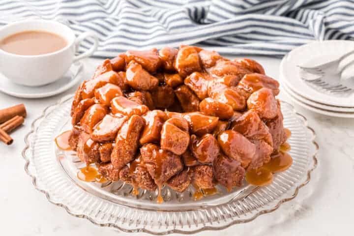 Monkey Bread served on a glass plate.