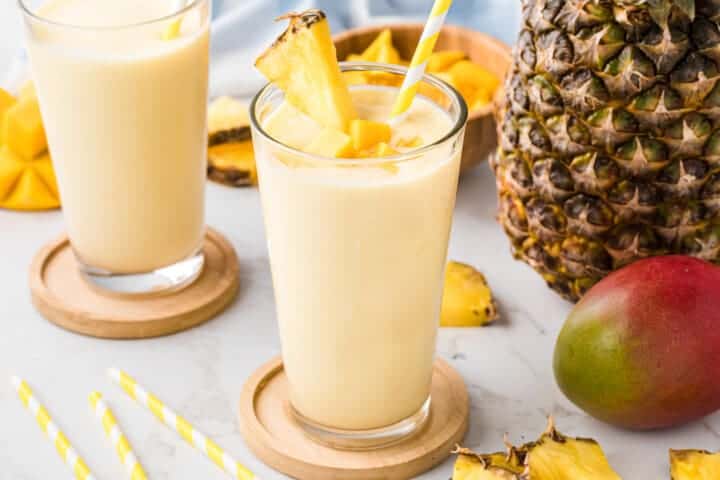 Mango Pineapple Smoothie in a glass.