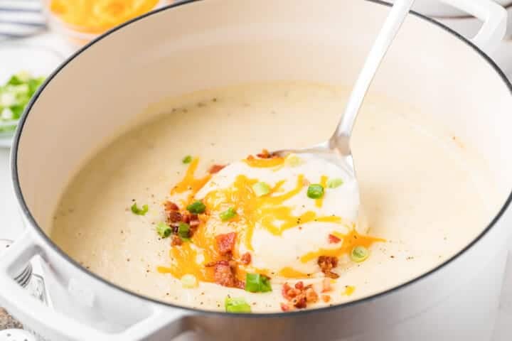 Closeup of the Potato Soup in a large pot.