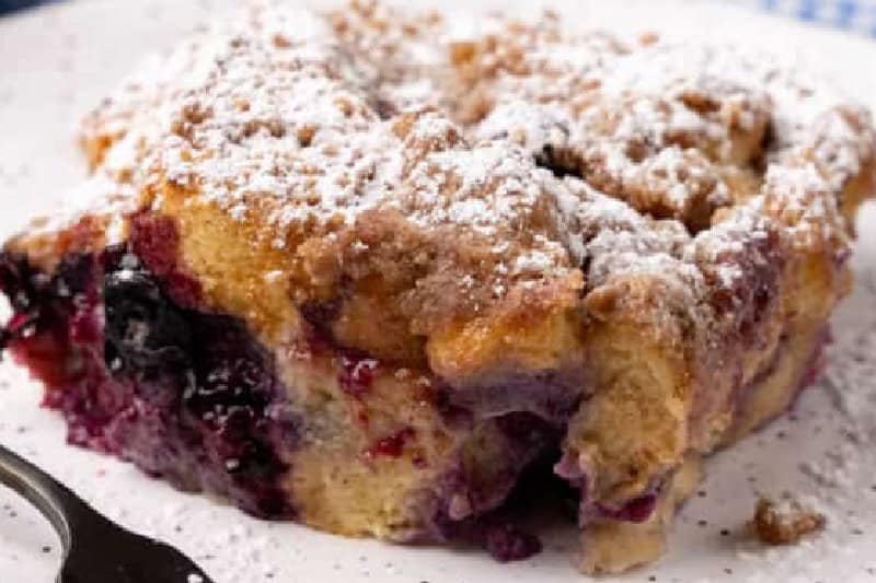 Blueberry French Toast Casserole closeup