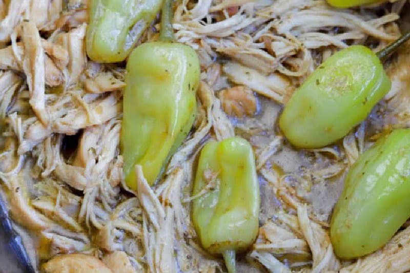 closeup of the Slow Cooker Mississippi Chicken.