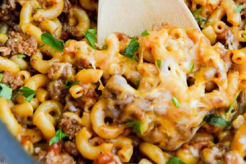 closeup of the One Pan Taco Pasta.