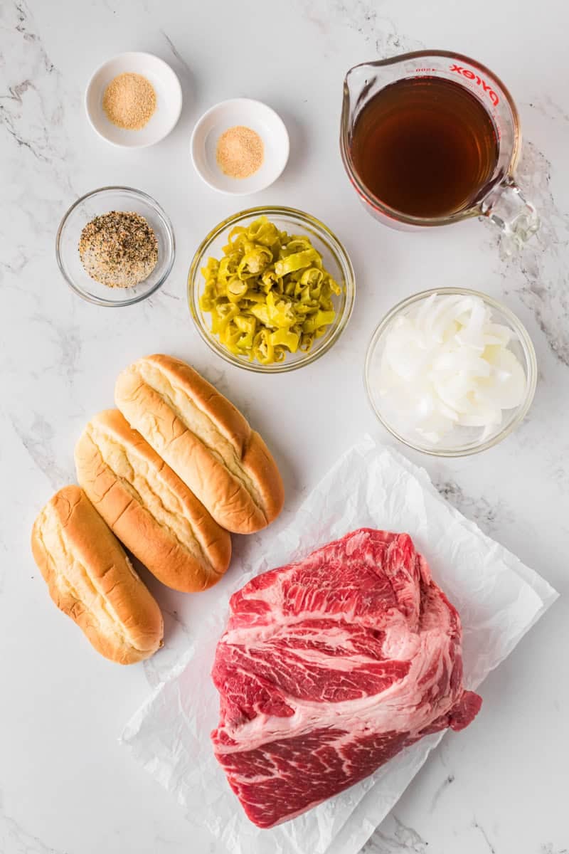 ingredients for the Italian Beef Sandwiches.