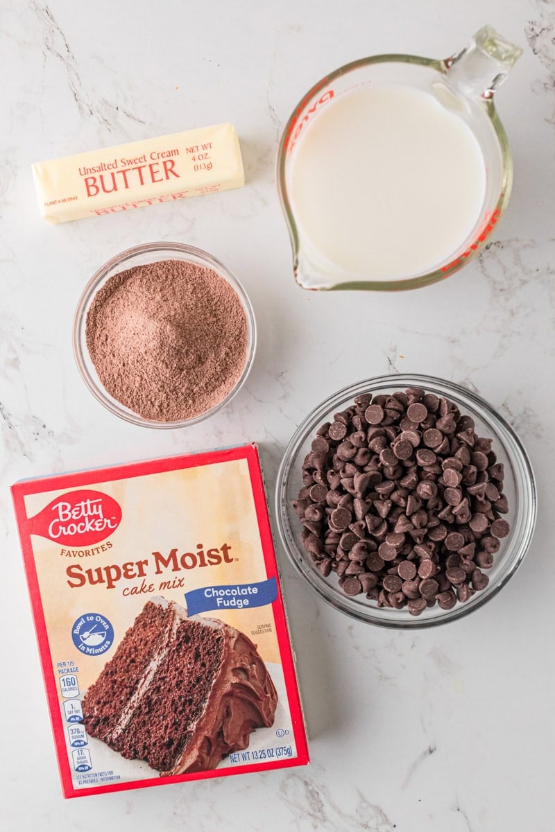 ingredients for the Chocolate Dump Cake.