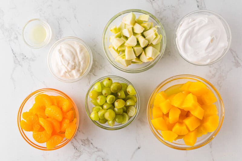 ingredients for the creamy fruit salad.