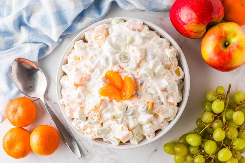 top-down view of the Creamy Fruit Salad.