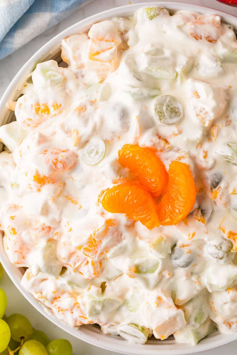 closeup of the Creamy Fruit Salad.
