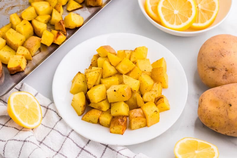plate of the Lemon Herb Roasted Potatoes.