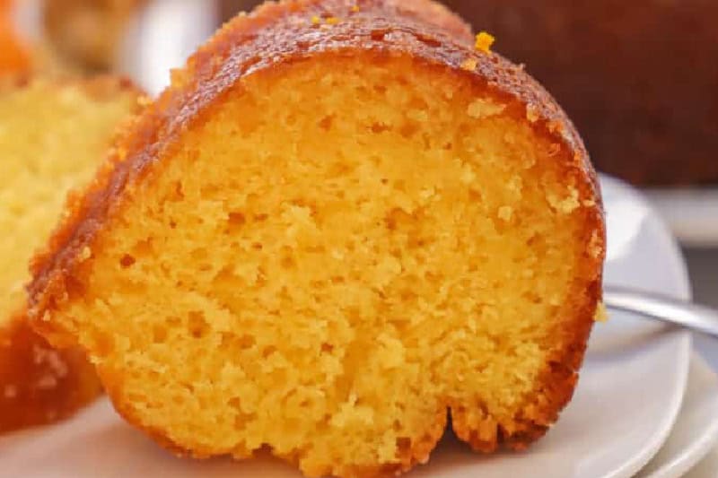 closeup slice of the Orange Juice Cake.