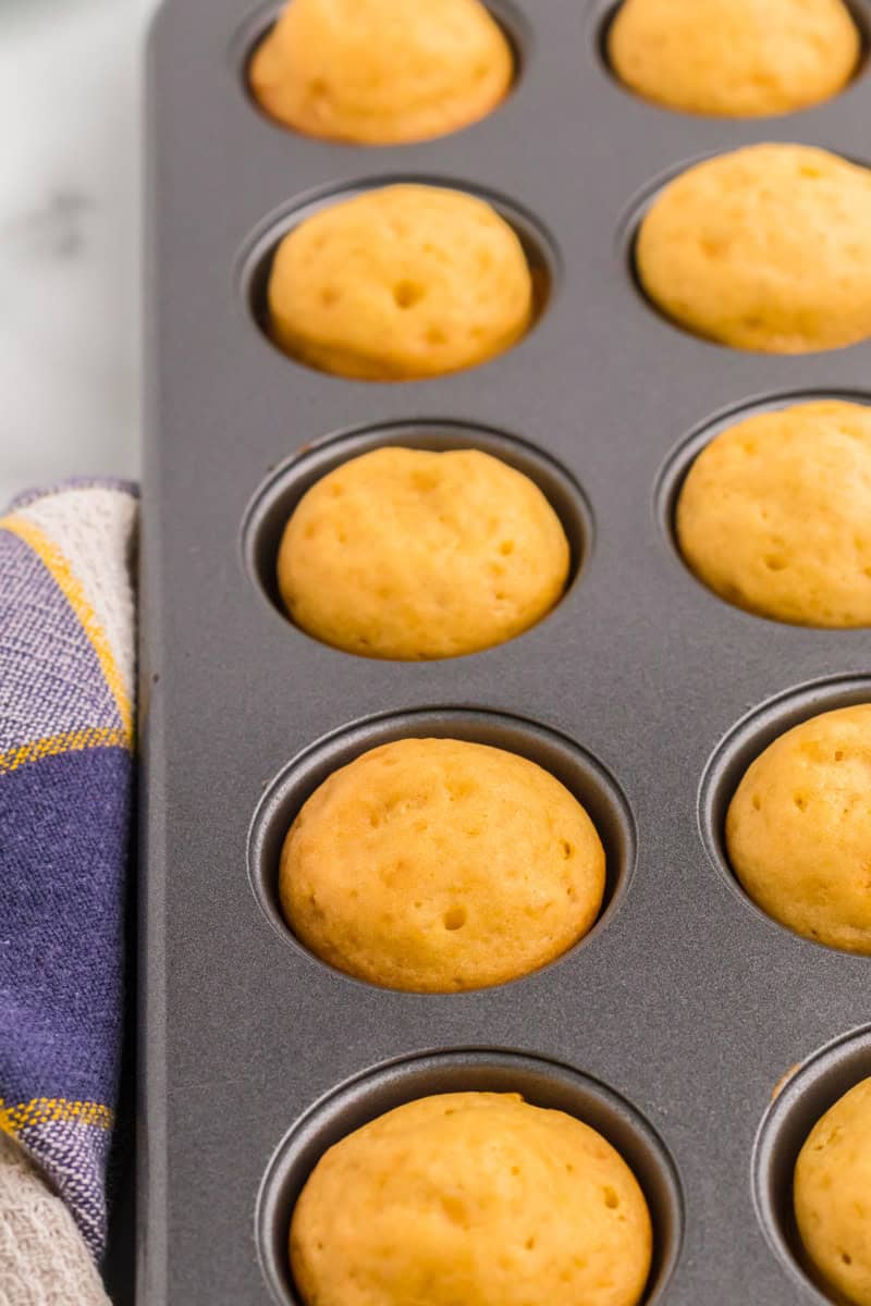closeup of the Pancake Mini Muffins in the muffin pan.