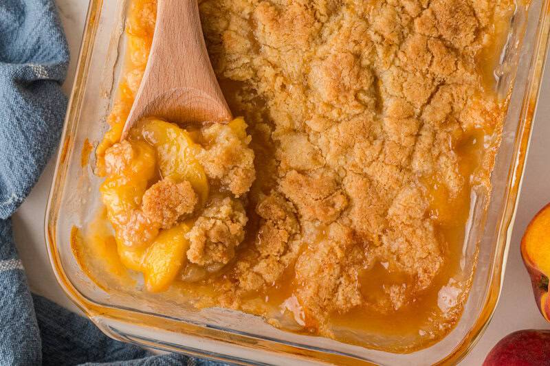 serving the Peach Cobbler out of the baking dish.