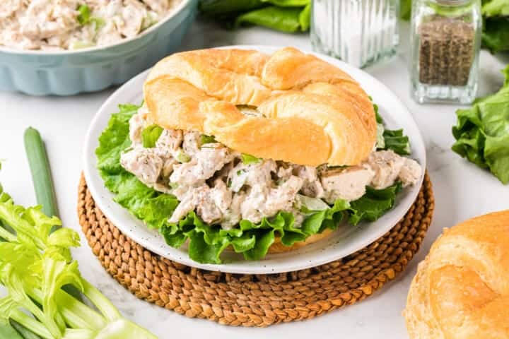 Rotisserie Chicken Salad served on a croissant.