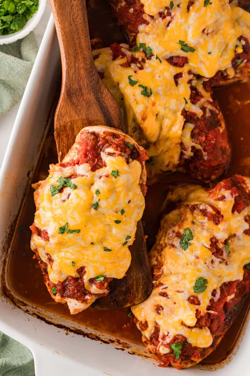 serving the Salsa Chicken out of the baking dish.
