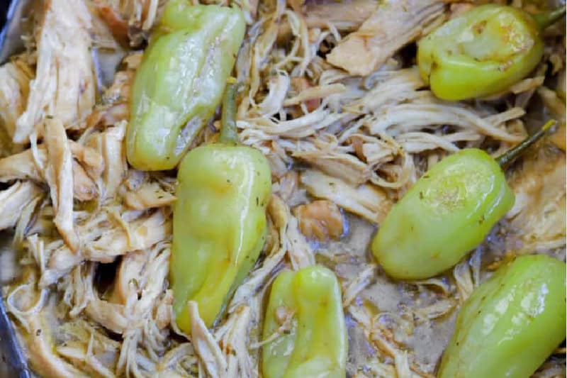 closeup of the Slow Cooker Mississippi Chicken.