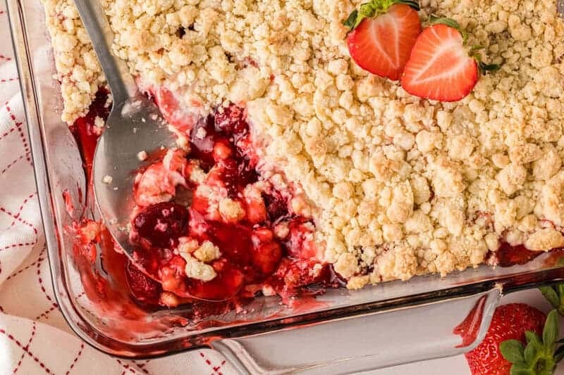 top-down view of the Strawberry Cheesecake Dump Cake.