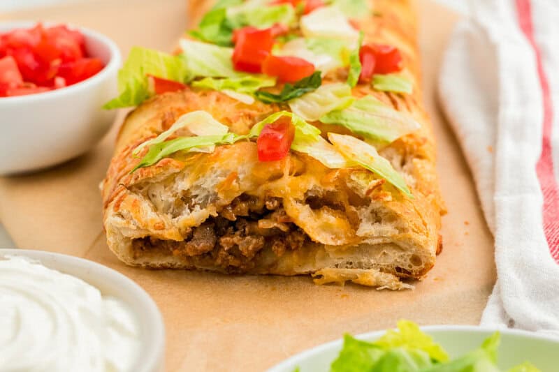 closeup of a slice of the Taco Braid.