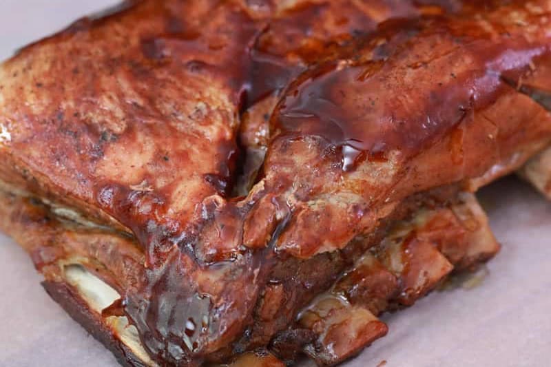 closeup of the Slow Cooker Ribs.
