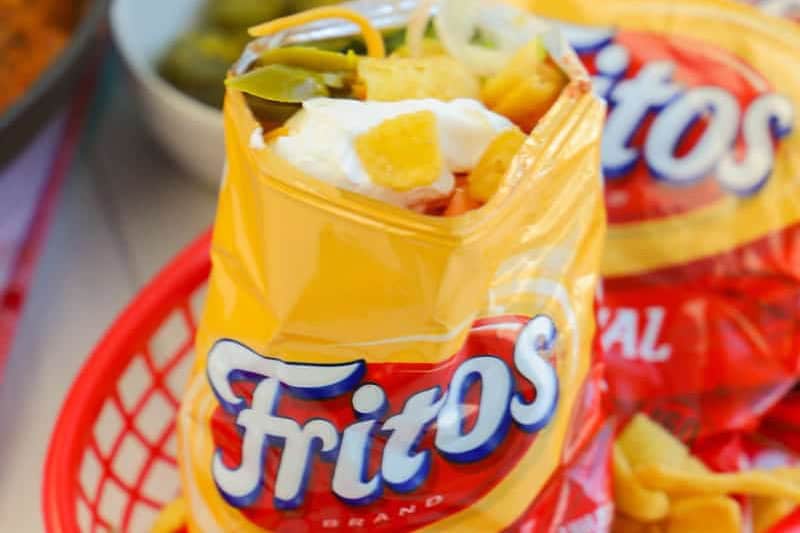 closeup of the Walking Tacos in a Fritos bag.