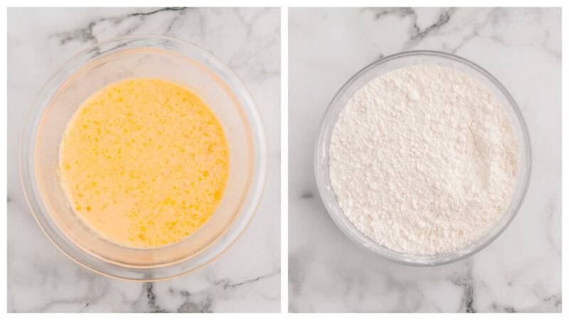mixing the wet and dry ingredients together in separate bowls.
