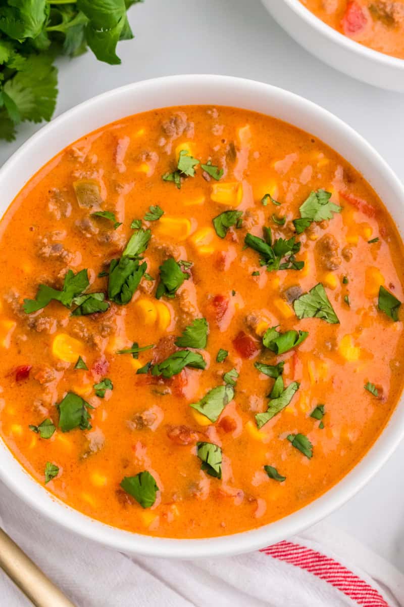 closeup of the Cheesy Taco Soup.