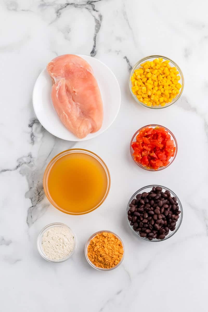 ingredients for the slow cooker chicken taco soup.