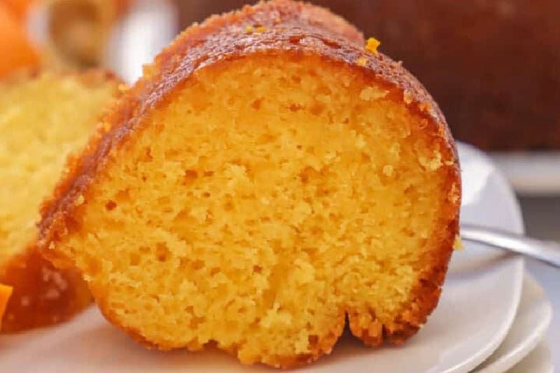 Closeup of a slice of the Orange Juice Cake.