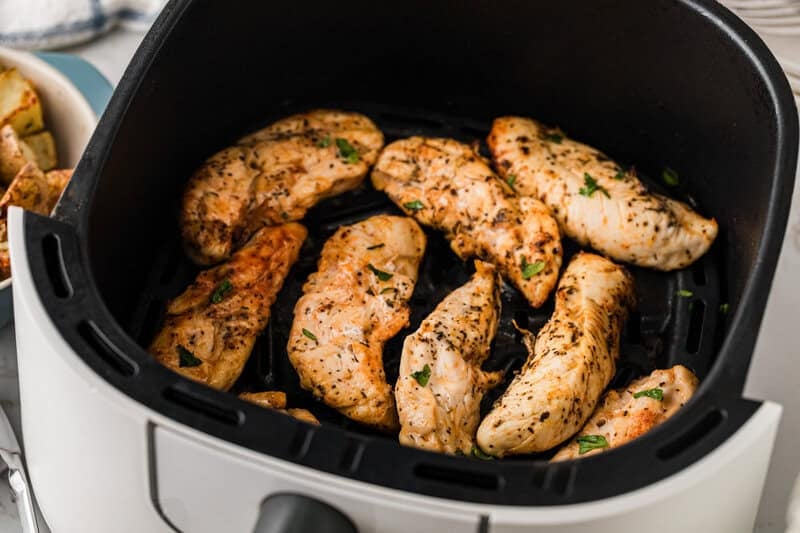 Chicken tenderloins cooked in the Air Fryer.
