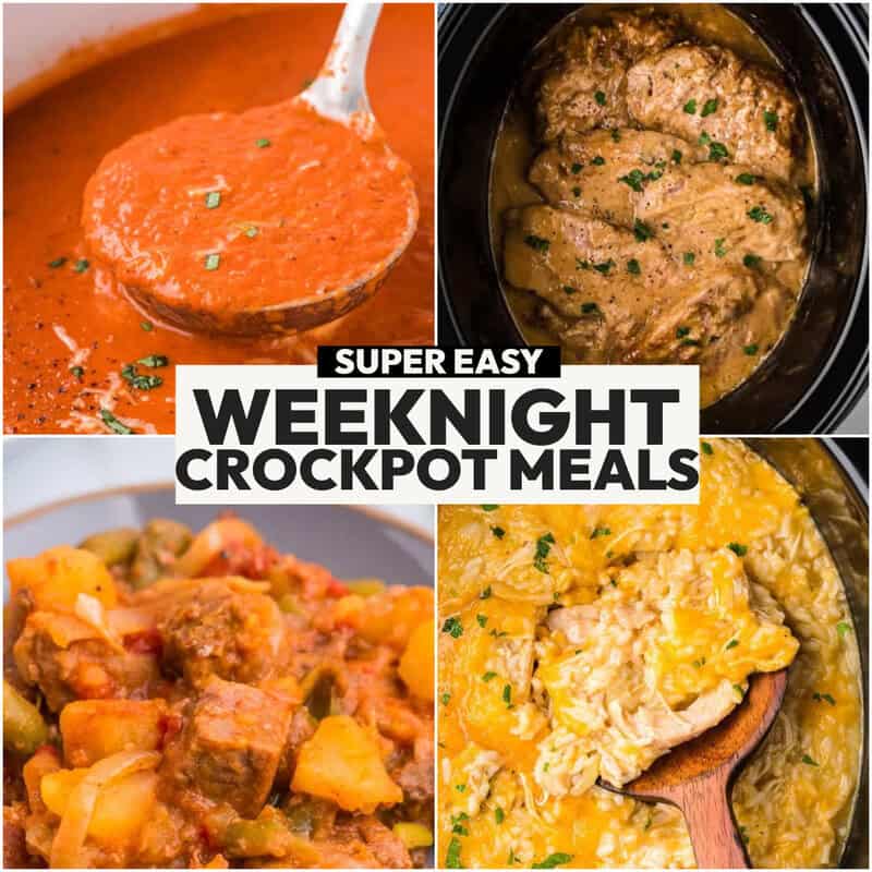 collage of four weeknight crockpot meals.