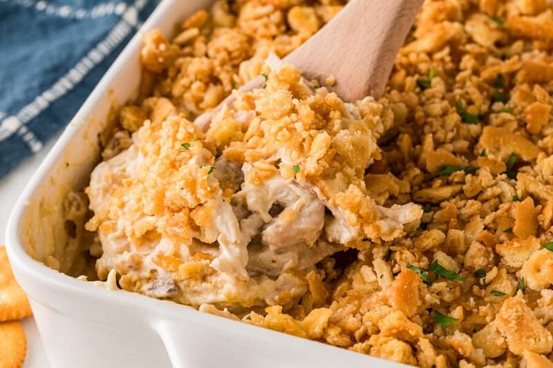 serving the casserole out of the baking dish.