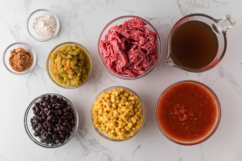 ingredients for the taco soup.