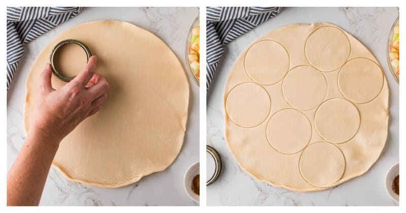 using a mason jar lid to make the apple cookie dough crust.